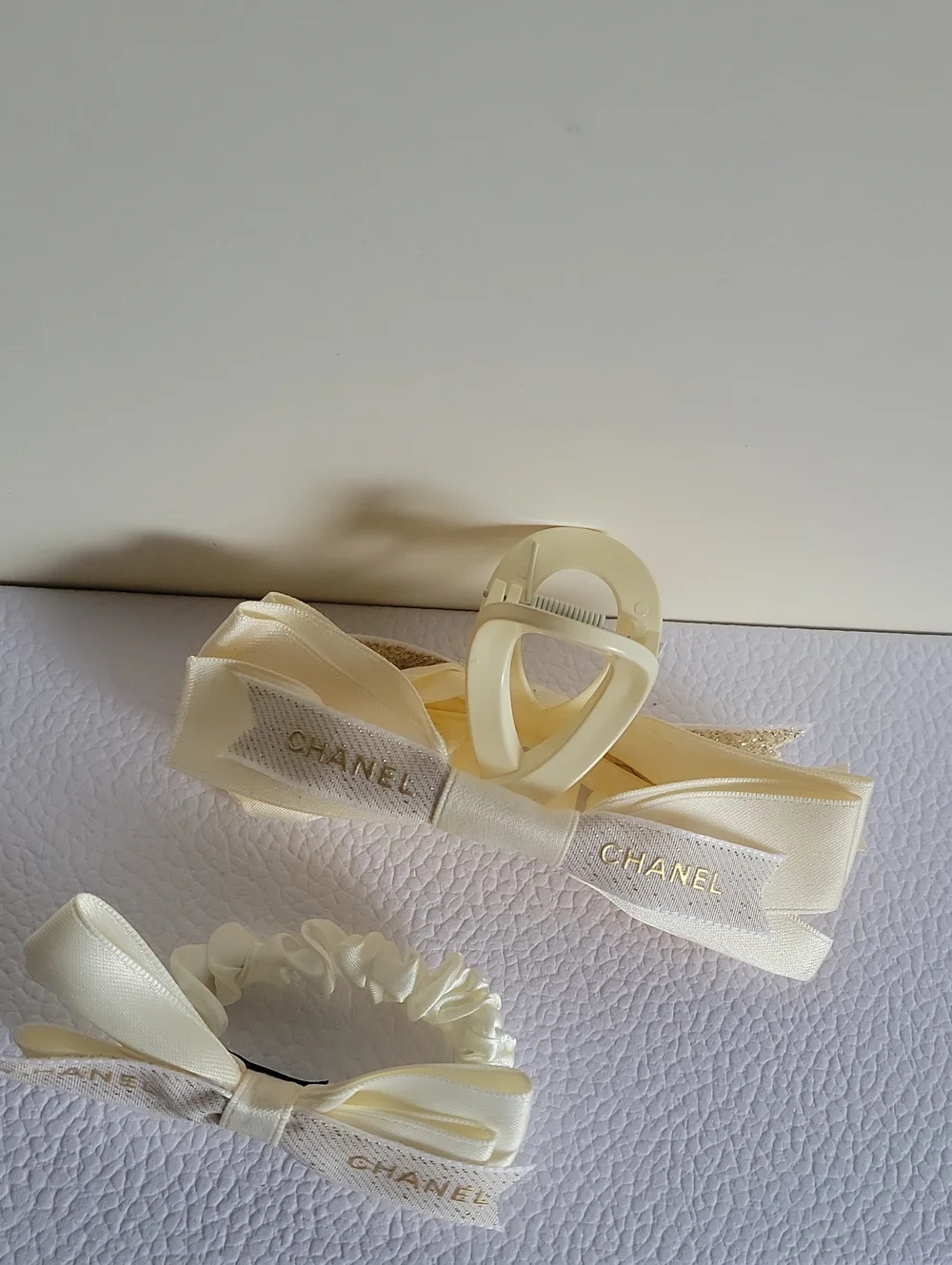 CHANEL Cream Ribbon Hair Clip and Bow Bobby Set